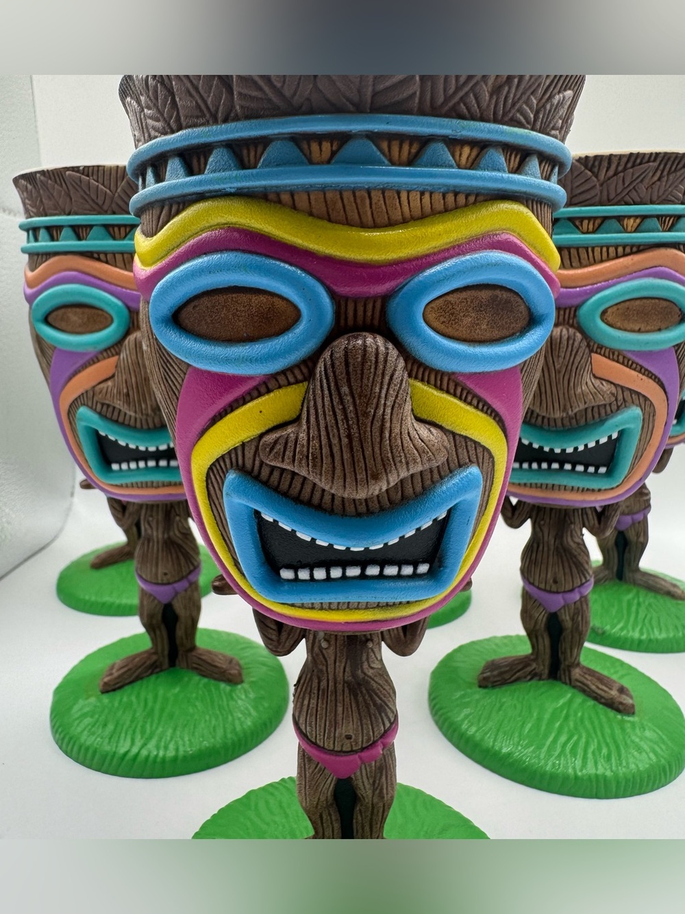 Vintage Plastic Tiki Goblets Hawaiian Luau Party Cups Lot of 6 Tribal Mask Wine